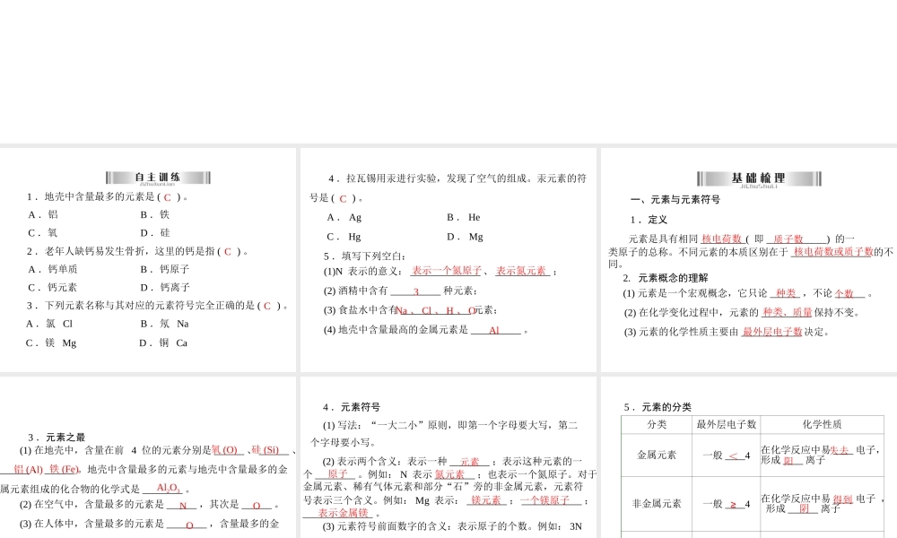 2013年中考化学复习 第3讲《元素及元素周期表》课件 粤教版