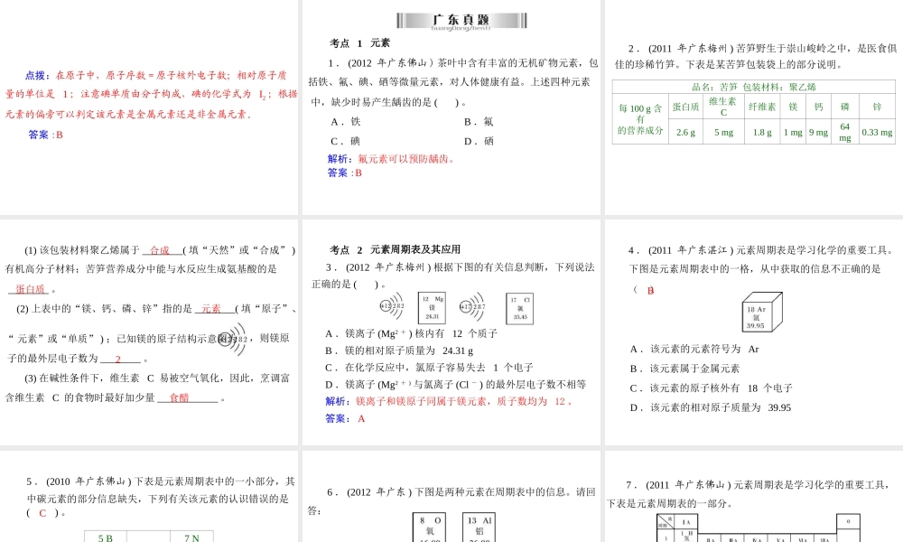 2013年中考化学复习 第3讲《元素及元素周期表》课件 粤教版