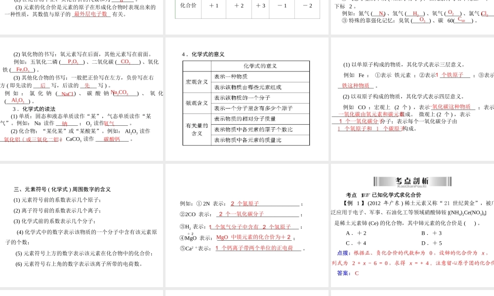 2013年中考化学复习 第4讲《化合价及化学用语》课件 粤教版