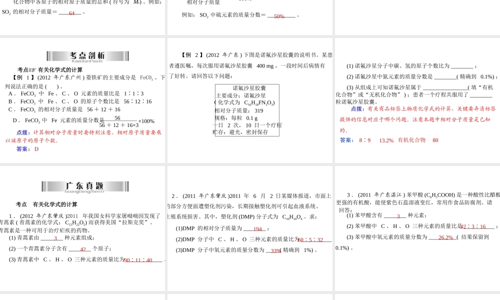2013年中考化学复习 第5讲《有关化学式的计算》课件 粤教版