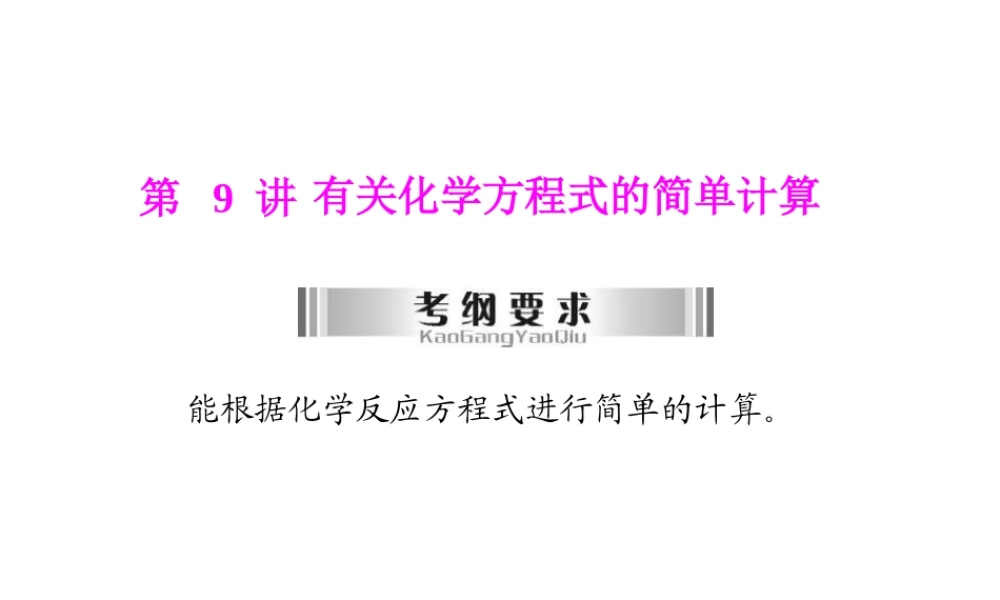 2013年中考化学复习 第9讲《有关化学方程式的简单计算》课件 粤教版