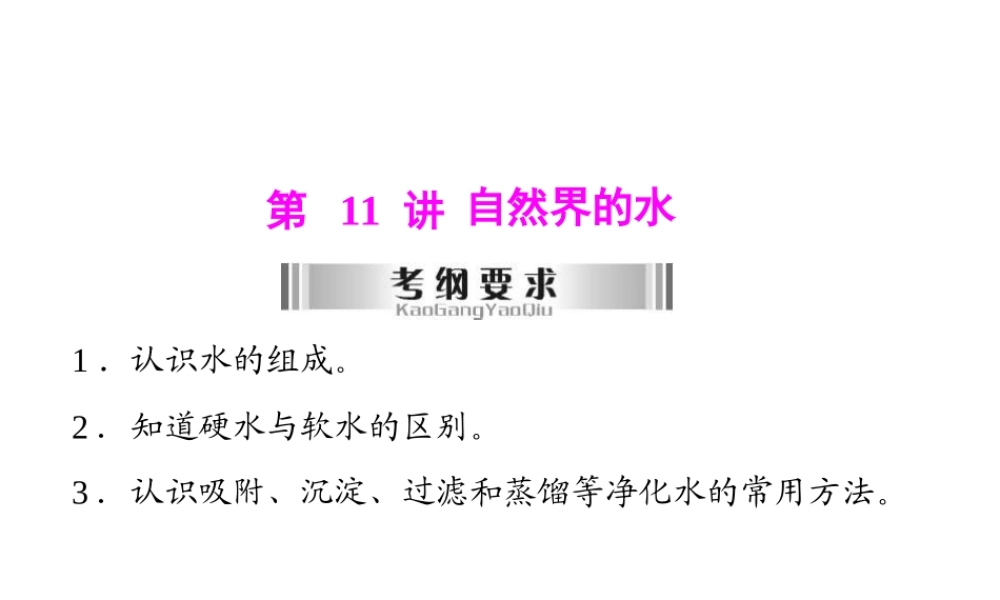 2013年中考化学复习 第11讲《自然界的水》课件 粤教版