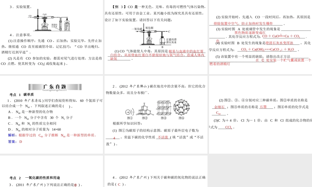 2013年中考化学复习 第12讲《碳单质和一氧化碳》课件 粤教版