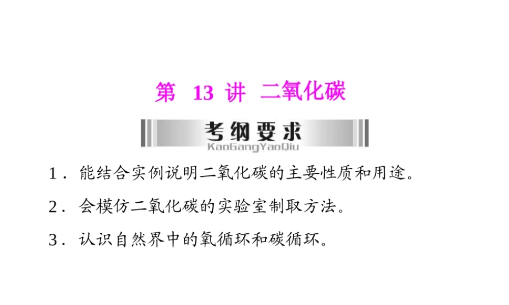2013年中考化学复习 第13讲《二氧化碳》课件 粤教版