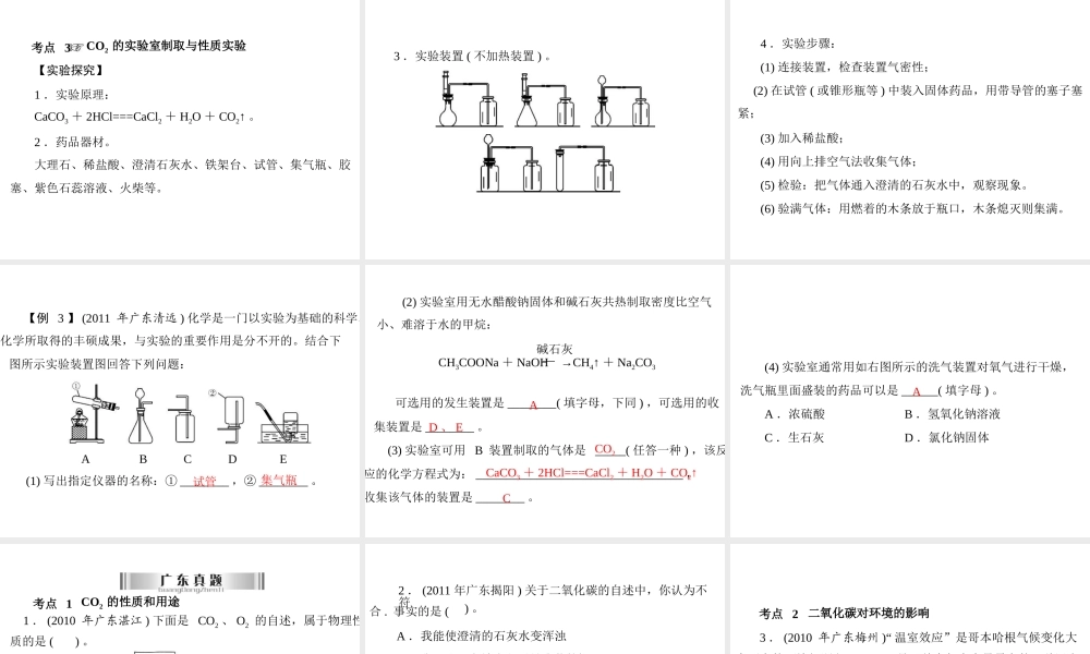 2013年中考化学复习 第13讲《二氧化碳》课件 粤教版