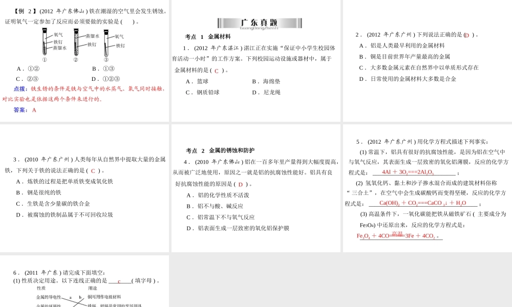 2013年中考化学复习 第14讲《金属及金属材料》课件 粤教版
