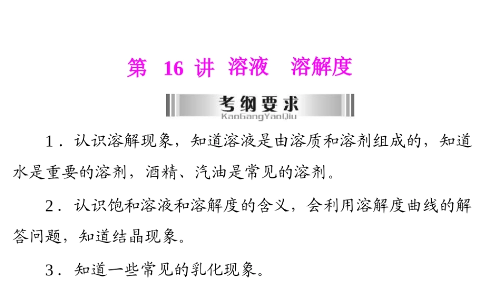 2013年中考化学复习 第16讲《溶液溶解度》课件 粤教版