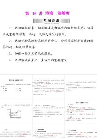 2013年中考化学复习 第16讲《溶液溶解度》课件 粤教版