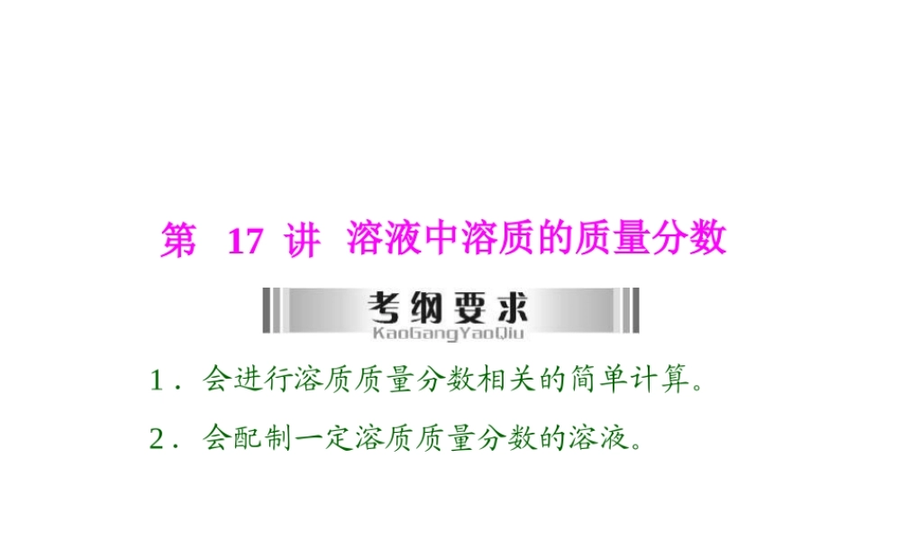2013年中考化学复习 第17讲《溶液中溶质的质量分数》课件 粤教版