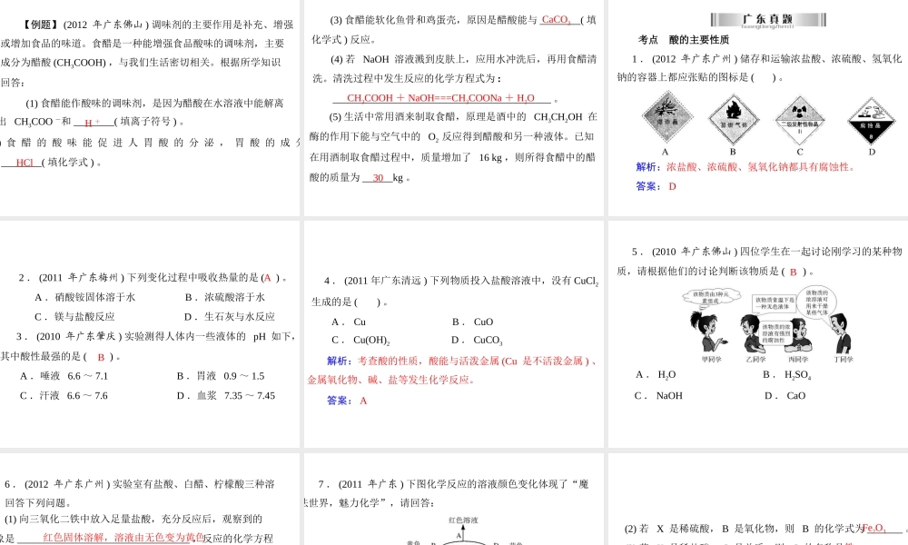 2013年中考化学复习 第18讲《盐酸硫酸》课件 粤教版