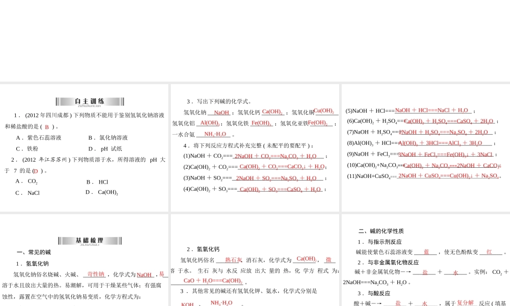 2013年中考化学复习 第19讲《氢氧化钠氢氧化钙》课件 粤教版