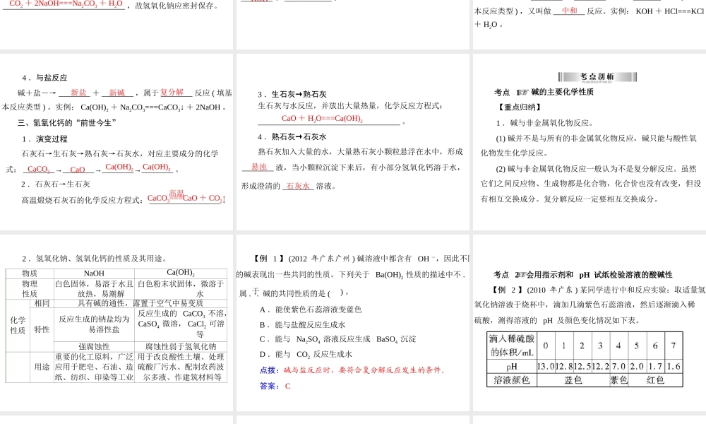 2013年中考化学复习 第19讲《氢氧化钠氢氧化钙》课件 粤教版