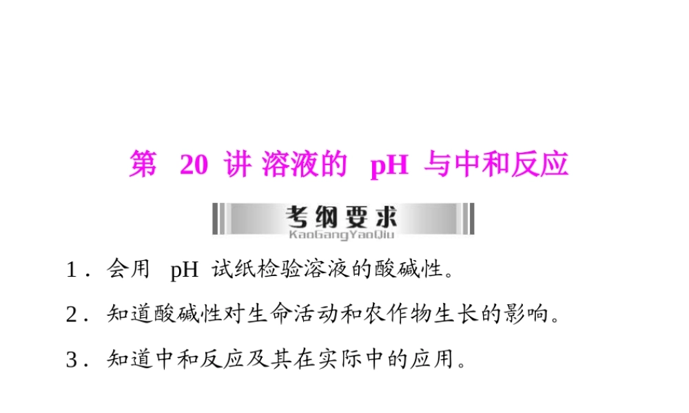 2013年中考化学复习 第20讲《溶液的ph与中和反应》课件 粤教版