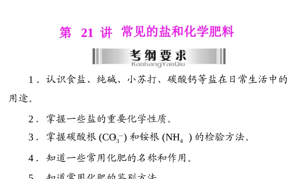 2013年中考化学复习 第21讲《常见的盐和化学肥料》课件 粤教版