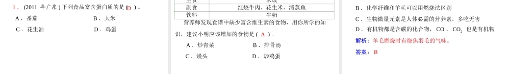 2013年中考化学复习 第23讲《化学与人体健康》课件 粤教版