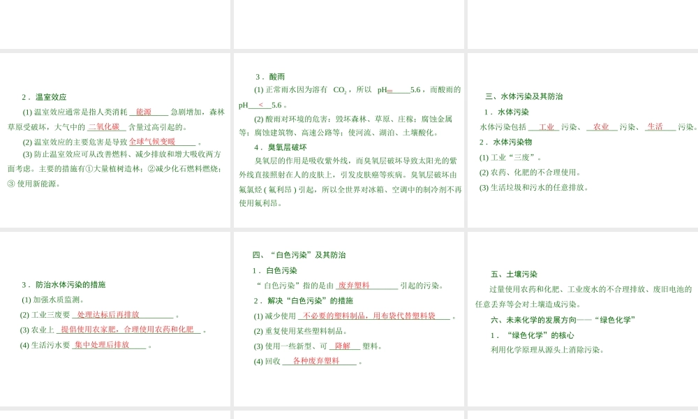 2013年中考化学复习 第24讲《化学与环境》课件 粤教版