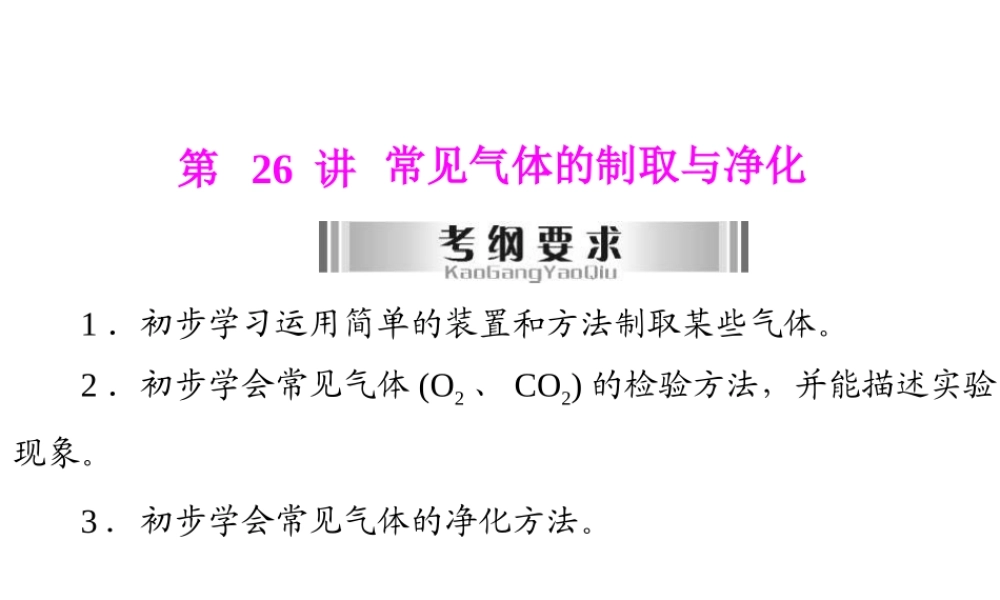 2013年中考化学复习 第26讲《常见气体的制取与净化》课件 粤教版
