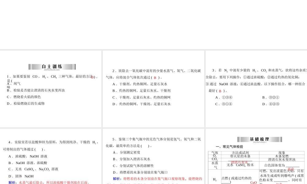 2013年中考化学复习 第27讲《气体的检验及鉴别》课件 粤教版