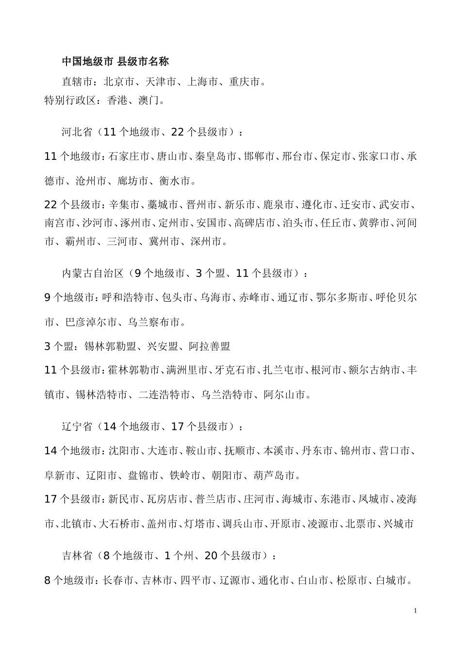 中国地级市 县级市名称_第1页