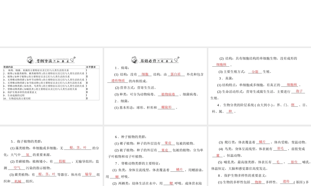 2013年中考生物复习 第七章 生物的多样性课件 北师大版