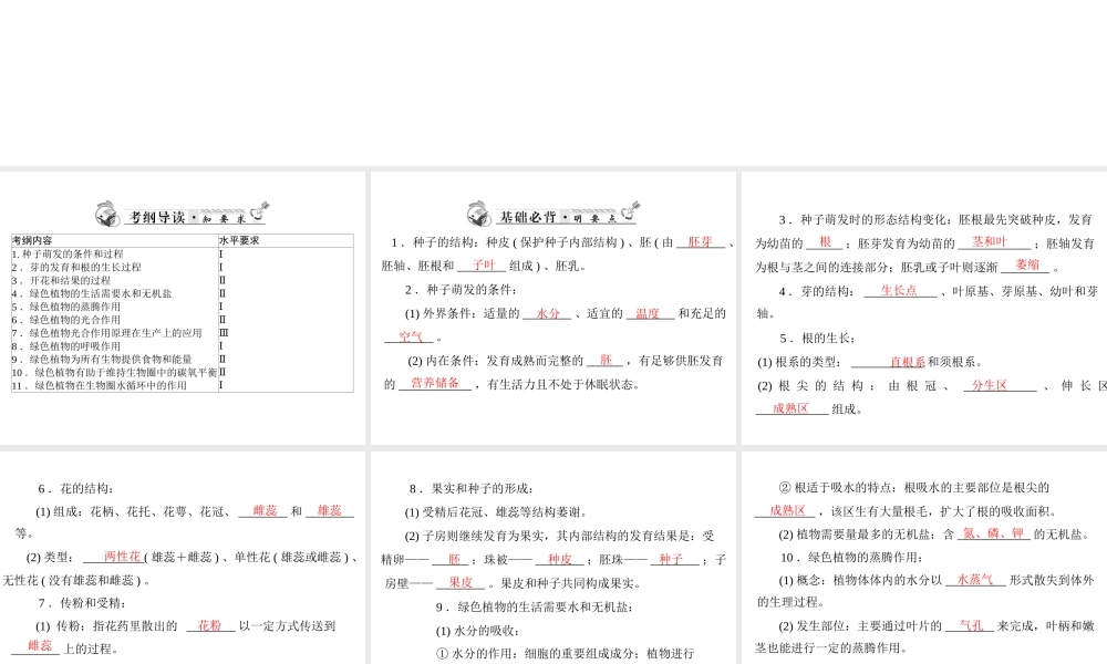 2013年中考生物复习 第三章 生物圈中的绿色植物课件 北师大版