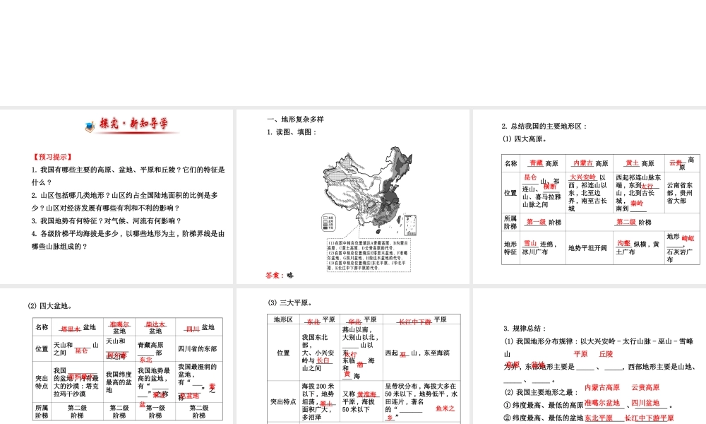 2014年秋八年级地理上册 2.1.2 地形复杂多样 地势西高东低课件 （新版）湘教版