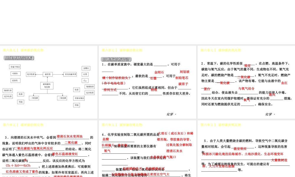 2014年秋九年级化学上册 第六单元 碳和碳的氧化物课件 （新版）新人教版