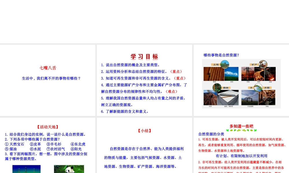 2014年八年级地理上册 3.1 自然资源概况课件 （新版）湘教版