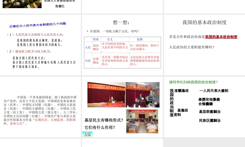 2014年秋九年级政治全册 第1单元 第3课 第1框 人民当家做主课件 北师大版
