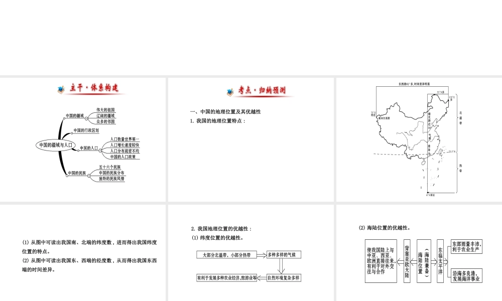 2014八年级地理上册 第1章 中国的疆域与人口复习课件 （新版）湘教版