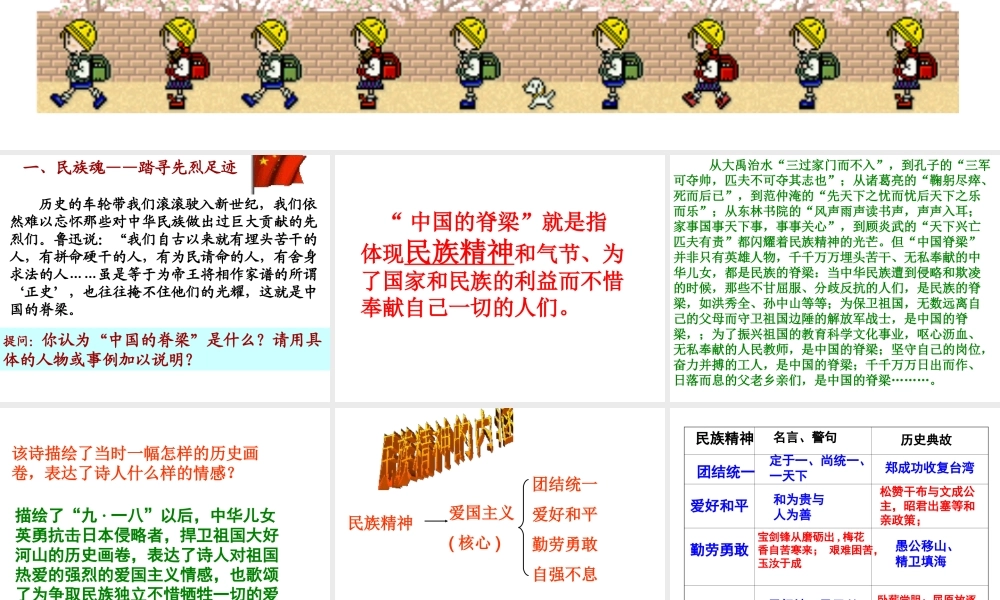 2014年秋九年级政治全册 第二单元 第五课 第二框 弘扬和培育民族精神课件 新人教版