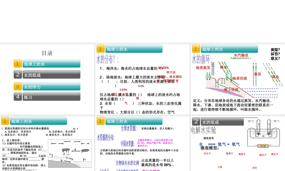 2014八年级科学上册 第一章 水和水溶复习课件 浙教版