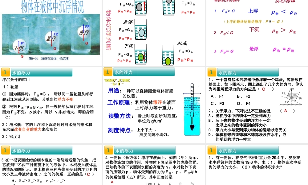 2014八年级科学上册 第一章 水和水溶复习课件 浙教版