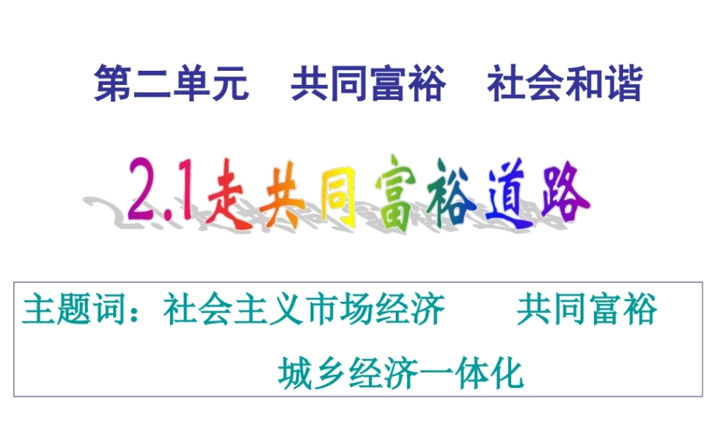 2014年秋九年级政治全册 第二单元 第一课 走共同富裕道路课件2 粤教版