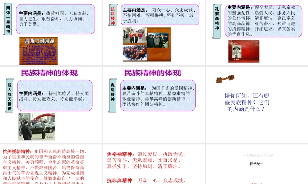 2014年秋九年级政治全册 第九课 第一框 民族精神耀中华课件 鲁教版