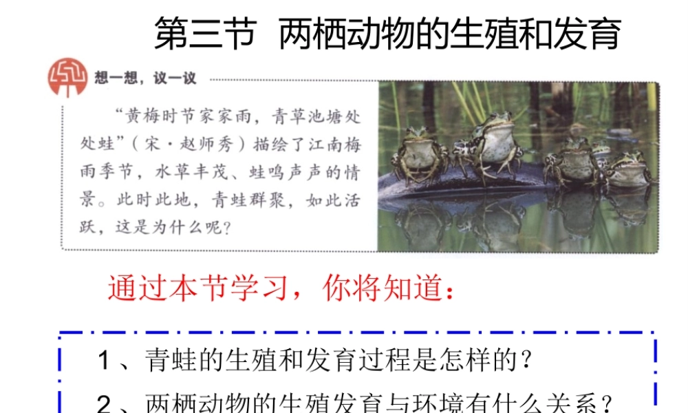 2014八年级生物下册 第七单元第一章《生物的生殖和发育》第三节《两栖动物的生殖和发育》课件 新人教版