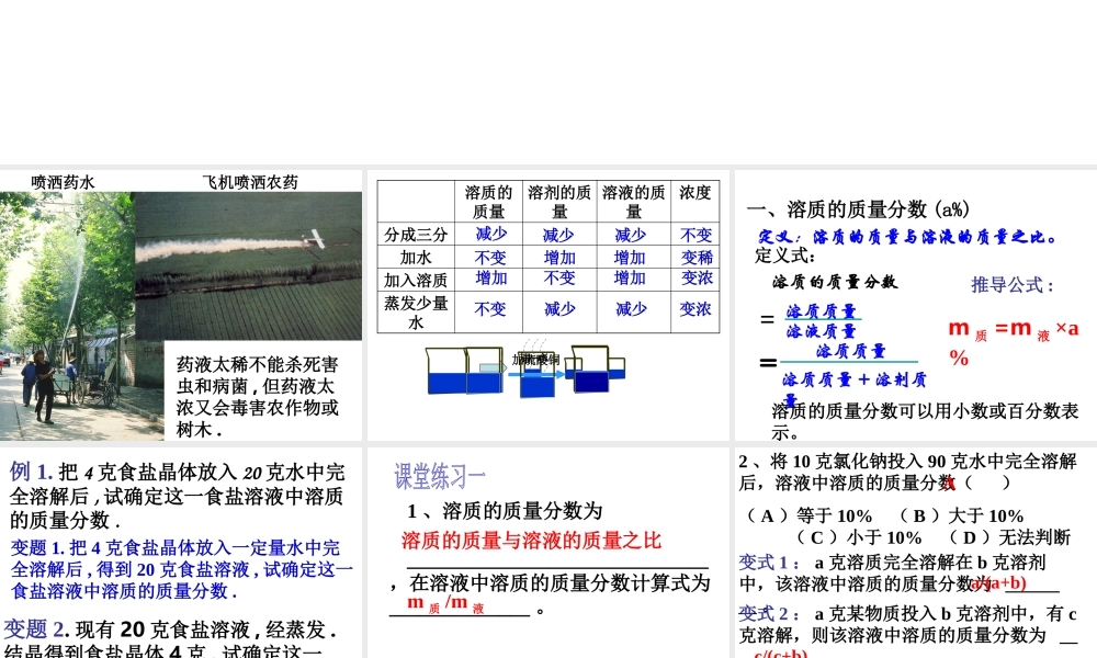 2014年八年级科学上册 第五节 物质的溶解（3）——溶质的质量分数课件 浙教版