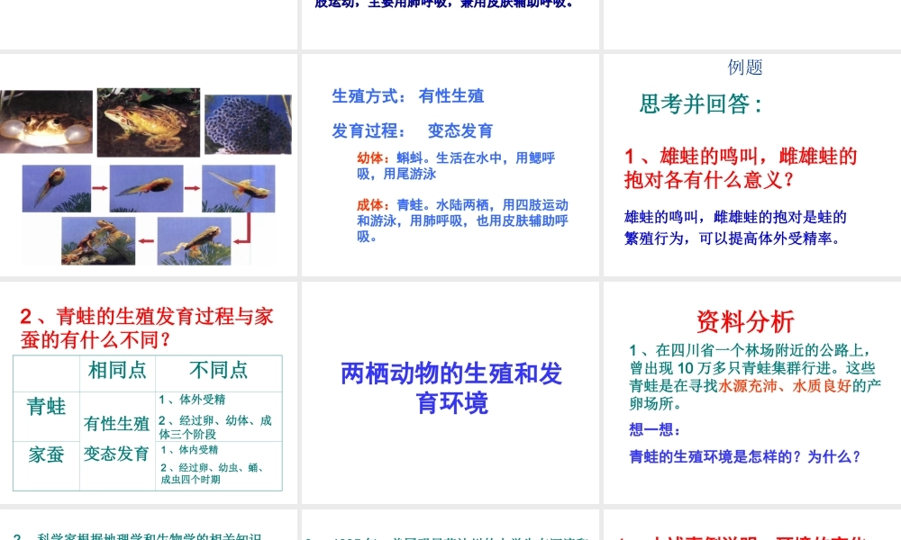 2014年八年级生物下册 第三节 两栖动物的生殖和发育课件 新人教版