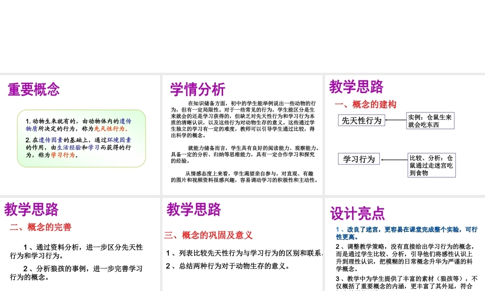 2014年广东省八年级生物上册 5.2.2 先天性行为和学习行为说课课件 （新版）新人教版