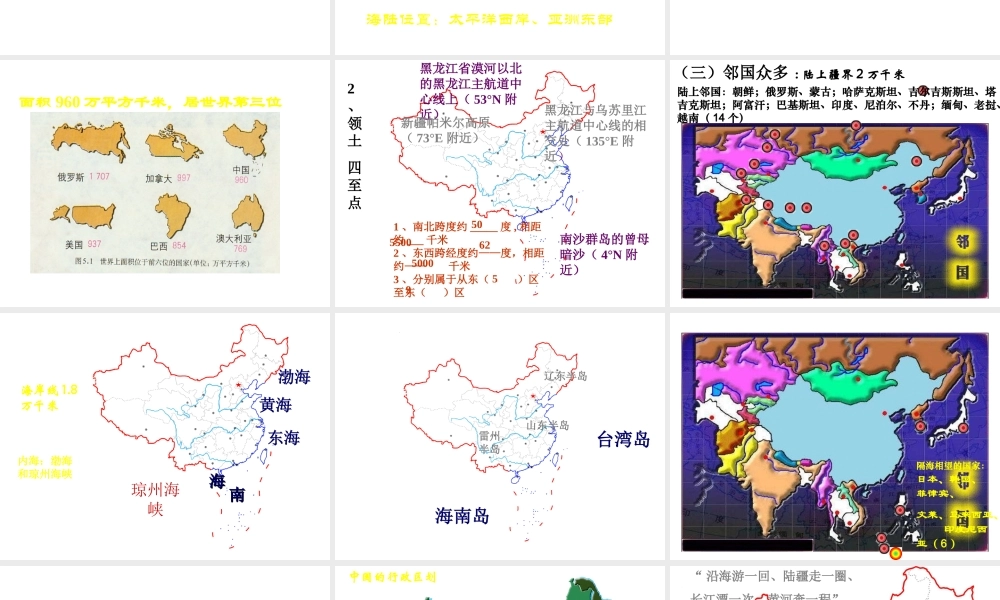2014-2015学年八年级地理上册 第一章 中国的疆域与人口复习课件 湘教版