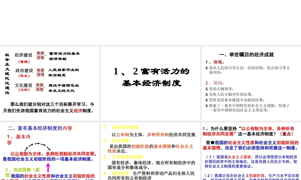 2014年秋九年级政治全册 第一单元 第二课 富有活力的经济制度课件 粤教版