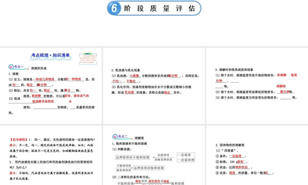 2014届中考化学一轮复习 第九单元《溶液》（考点梳理+核心要点+经典真题+综合检测）课件 新人教版