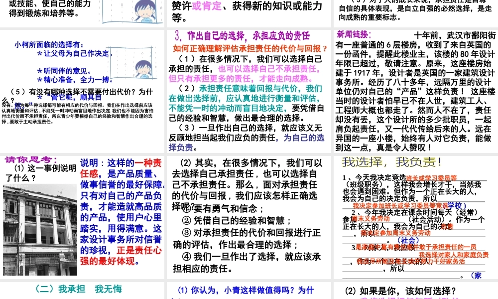 2014年秋九年级政治全册 第一课 第二框 不言代价与回报课件3 新人教版