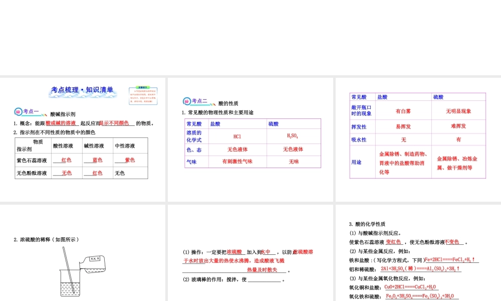 2014届中考化学一轮复习 第十单元《酸和碱》（考点梳理+核心要点+经典真题+综合检测）课件 新人教版