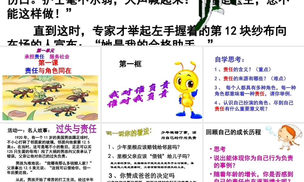 2014年秋九年级政治全册 第一课 第一节 我对谁负责 谁对我负责课件1 新人教版