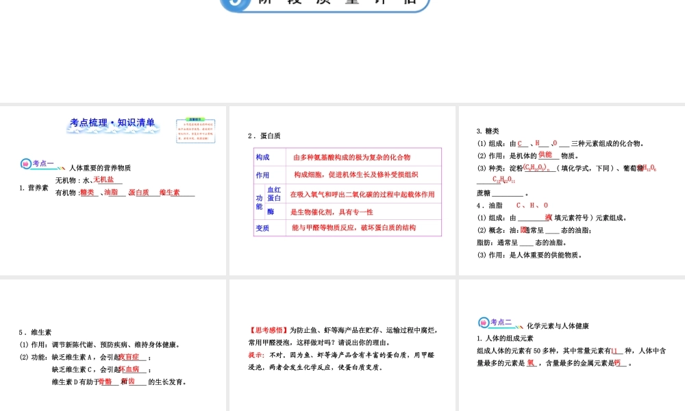 2014届中考化学一轮复习 第十二单元《化学与生活》（考点梳理+核心要点+经典真题+综合检测）课件 新人教版