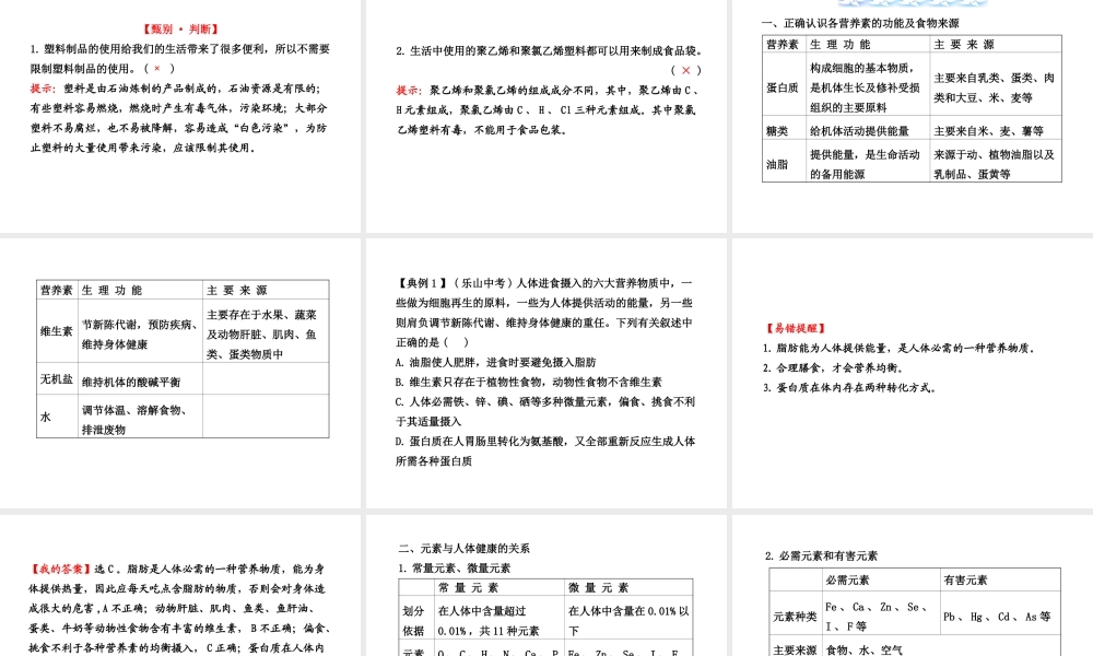 2014届中考化学一轮复习 第十二单元《化学与生活》（考点梳理+核心要点+经典真题+综合检测）课件 新人教版