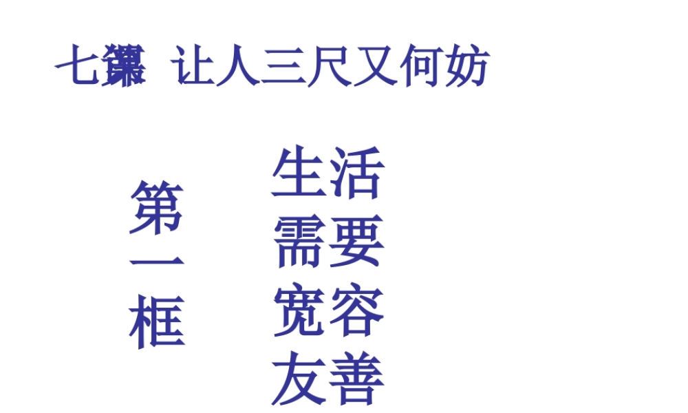 2014年秋七年级政治上册 第七课 第一框 生活需要宽容友善课件 苏教版