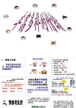 2014年秋七年级政治上册 第三单元 第六课 第一框 丰富多样的情绪课件 （新版）新人教版