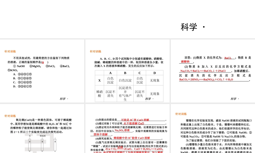 2014届中考科学复习练习 九上 第2章 物质转化与材料利用（章内阶段过关+综合过关检测针对训练+阶段综合测试一针对训练）课件 浙教版
